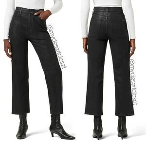 Hudson Noa High Rise Cropped Straight Leg Shimmery Coated Black Denim Jeans NWT
